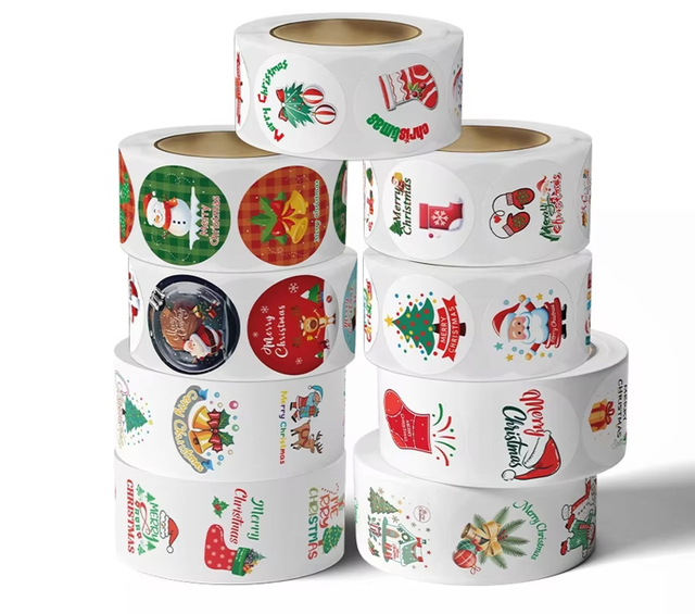 Eco-Friendly Printed Label Rolls for Christmas Gifts - Custom Self-Adhesive Packaging Decor 