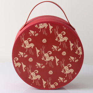 Red Round Rigid Gift Box with Handle Luxury Chinese New Year Packaging